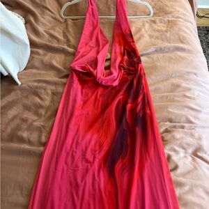 Zara Vibrant Pink and Red Halter Maxi Dress